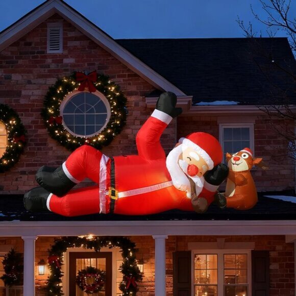 ⚡8FT Christmas Inflatable Lying Santa Reindeer Outdoor Roof Indoor Decoration - Picture 1 of 7